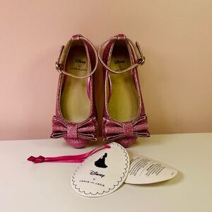 NWT Disney Janie and Jack Aurora Pink Glitter Ballet Flat Princess Shoes Size 5